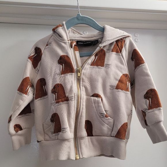 Mini Rodini Other - Mini Rodini walrus zip up hooded sweatshirt